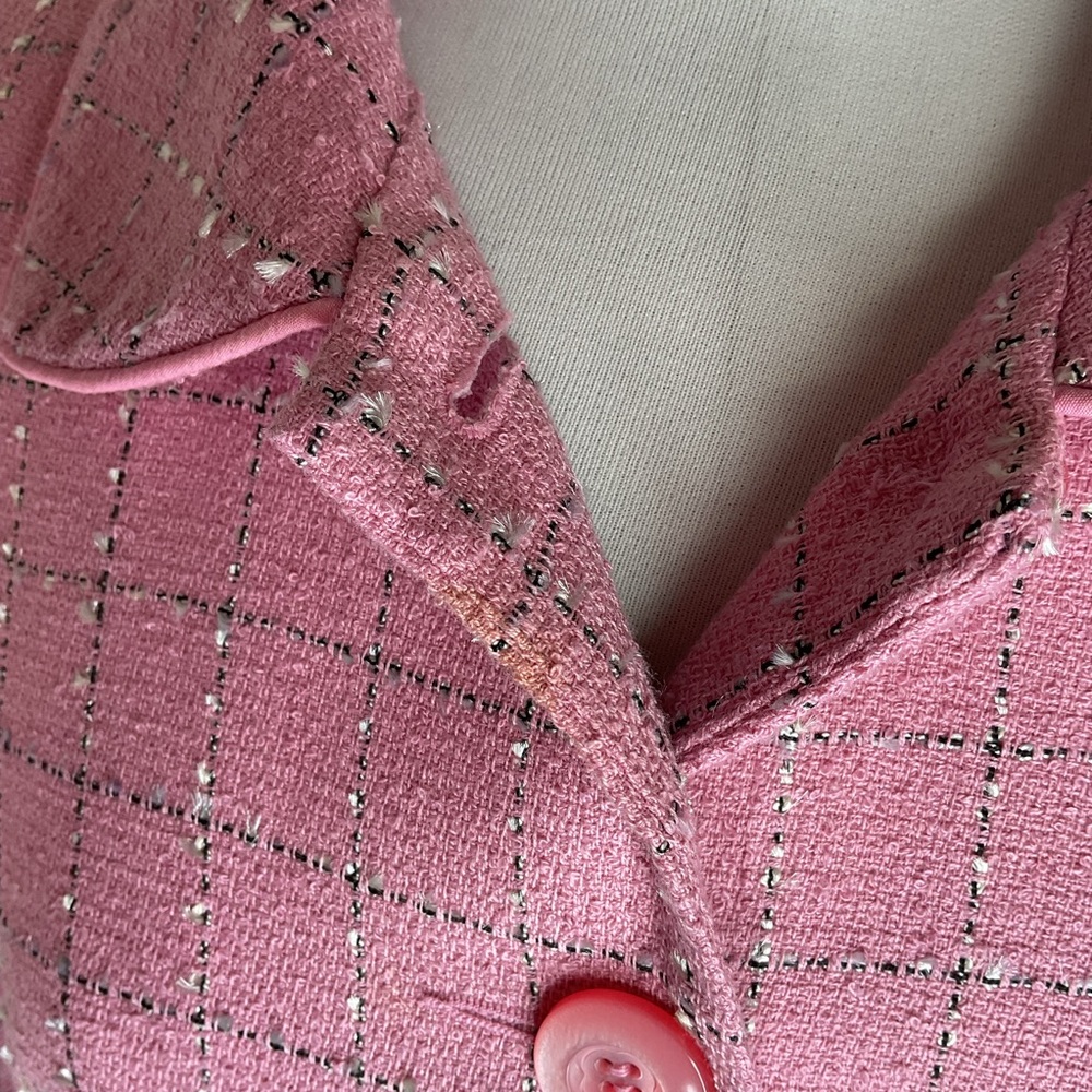 Nicole Miller Pink Plaid Blazer Jacket Classic Preppy Work Cocktail Size 12 - Picture 4 of 6